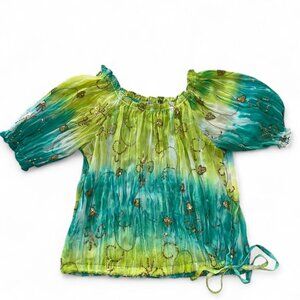 Green and blue Peter Nygard blouse with gold sequins